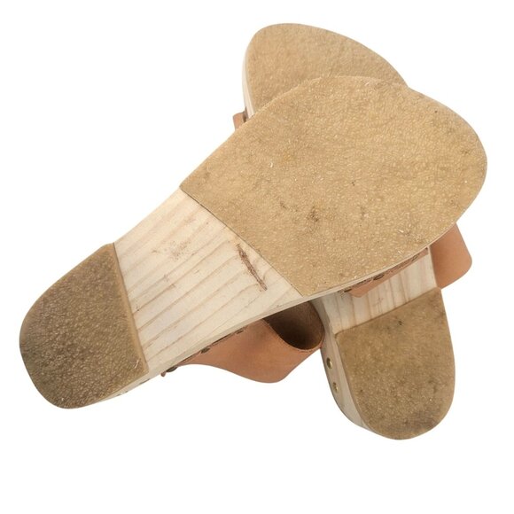 Beek Wood Clog Leather Sandals Womens Size 7 Natural Tan Double Strap Slip On - Picture 10 of 15